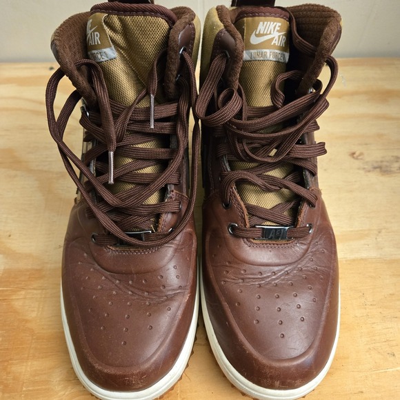 Nike Air Force 1 Boots Men\'s 9 Brown Maroon Red Leather High Top Trainers Gold main image 8